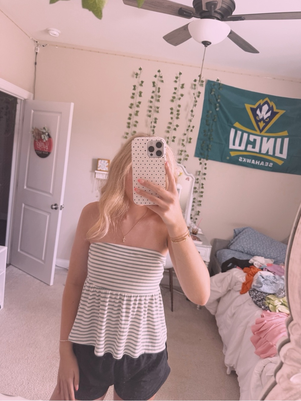 Dry Goods Green and White Striped Strapless Top